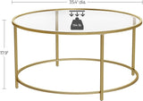 Elegant Golden Glass Coffee Table with Sturdy Iron Frame and Tempered Glass Surface - Close-Up Angle