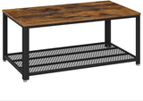 Rustic Brown Coffee Table with Sturdy Metal Frame and Storage Shelf