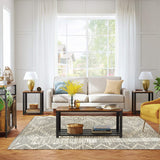 Rustic Brown Coffee Table with Sturdy Metal Frame and Storage Shelf - Top-Down View