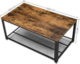 Rustic Brown Coffee Table with Sturdy Metal Frame and Storage Shelf - 45-Degree Angle