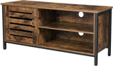 Rustic Brown and Black TV Stand for Up to 127cm TVs with Louvred Door and 2 Open Shelves - Ideal for Living Room and Bedroom - Front View