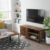 Rustic Brown and Black TV Stand for Up to 127cm TVs with Louvred Door and 2 Open Shelves - Ideal for Living Room and Bedroom - Side View