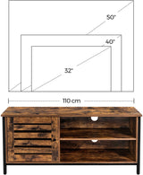 Rustic Brown and Black TV Stand for Up to 127cm TVs with Louvred Door and 2 Open Shelves - Ideal for Living Room and Bedroom - Top-Down View