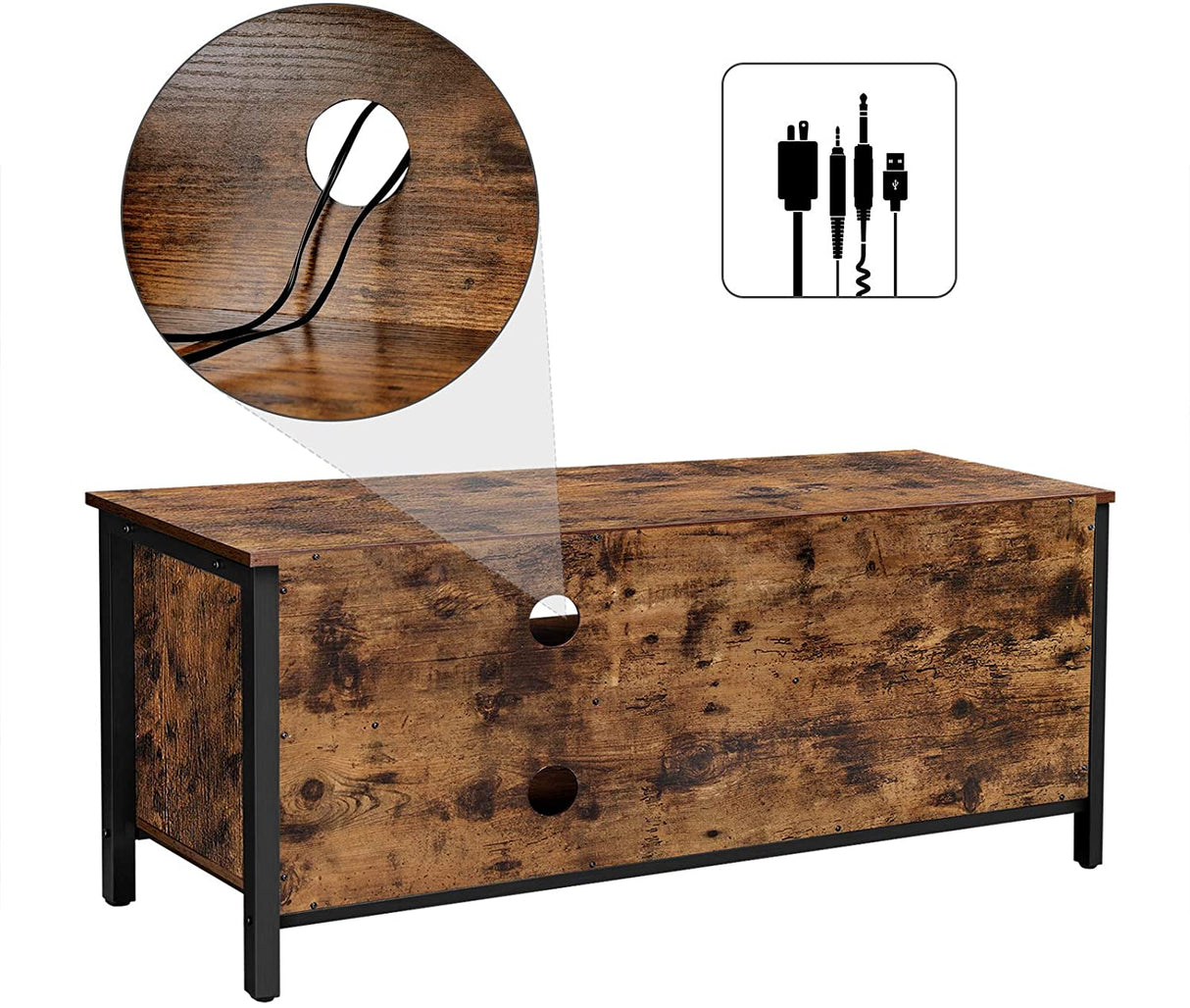 Rustic Brown and Black TV Stand for Up to 127cm TVs with Louvred Door and 2 Open Shelves - Ideal for Living Room and Bedroom