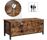 Rustic Brown and Black TV Stand for Up to 127cm TVs with Louvred Door and 2 Open Shelves - Ideal for Living Room and Bedroom - Low Angle