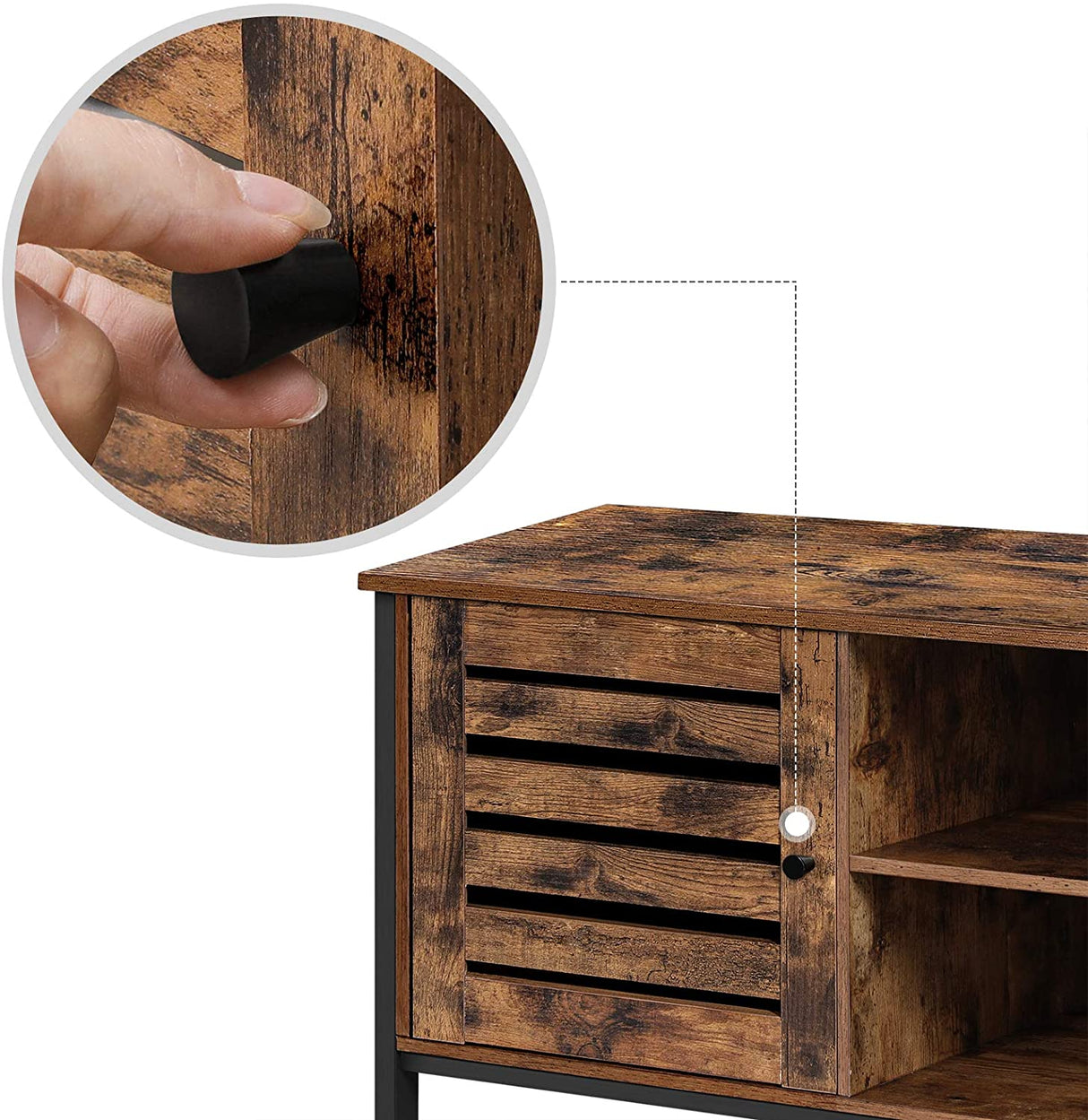 Rustic Brown and Black TV Stand for Up to 127cm TVs with Louvred Door and 2 Open Shelves - Ideal for Living Room and Bedroom