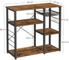 Kitchen Shelf with Steel Frame Wire Basket and 6 Hooks Rustic Brown and Black