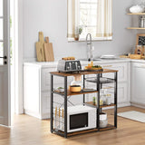 Rustic Industrial Kitchen Shelf with Wire Basket and 6 Hooks in Brown and Black
