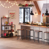 Rustic Brown Kitchen Baker's Rack with Microwave Stand, Wire Basket, and 6 S-Hooks for Enhanced Storage - 45-Degree Angle