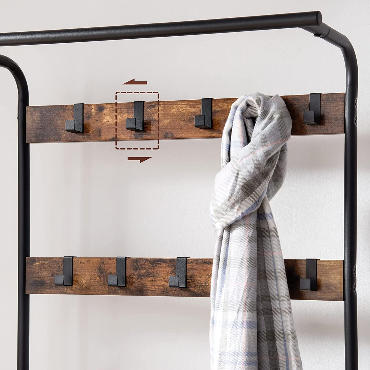 Rustic Entryway Coat Rack and Shoe Storage Bench with Metal Frame