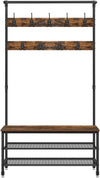 Coat Rack Stand with 9 Hooks and Shoe Rack with Industrial Style Sturdy Steel Frame