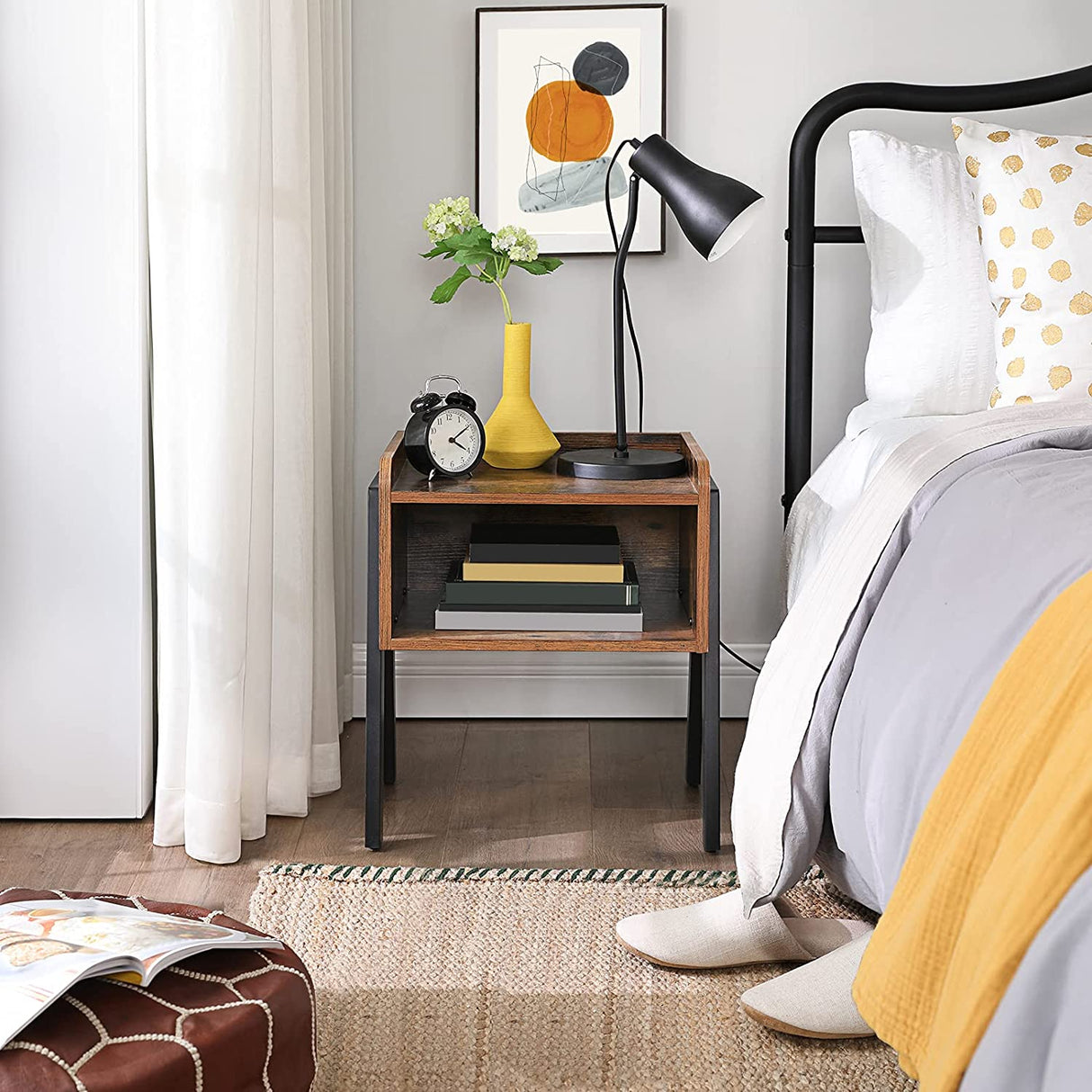 Rustic Chic Stackable End Table with Wood Finish and Metal Frame