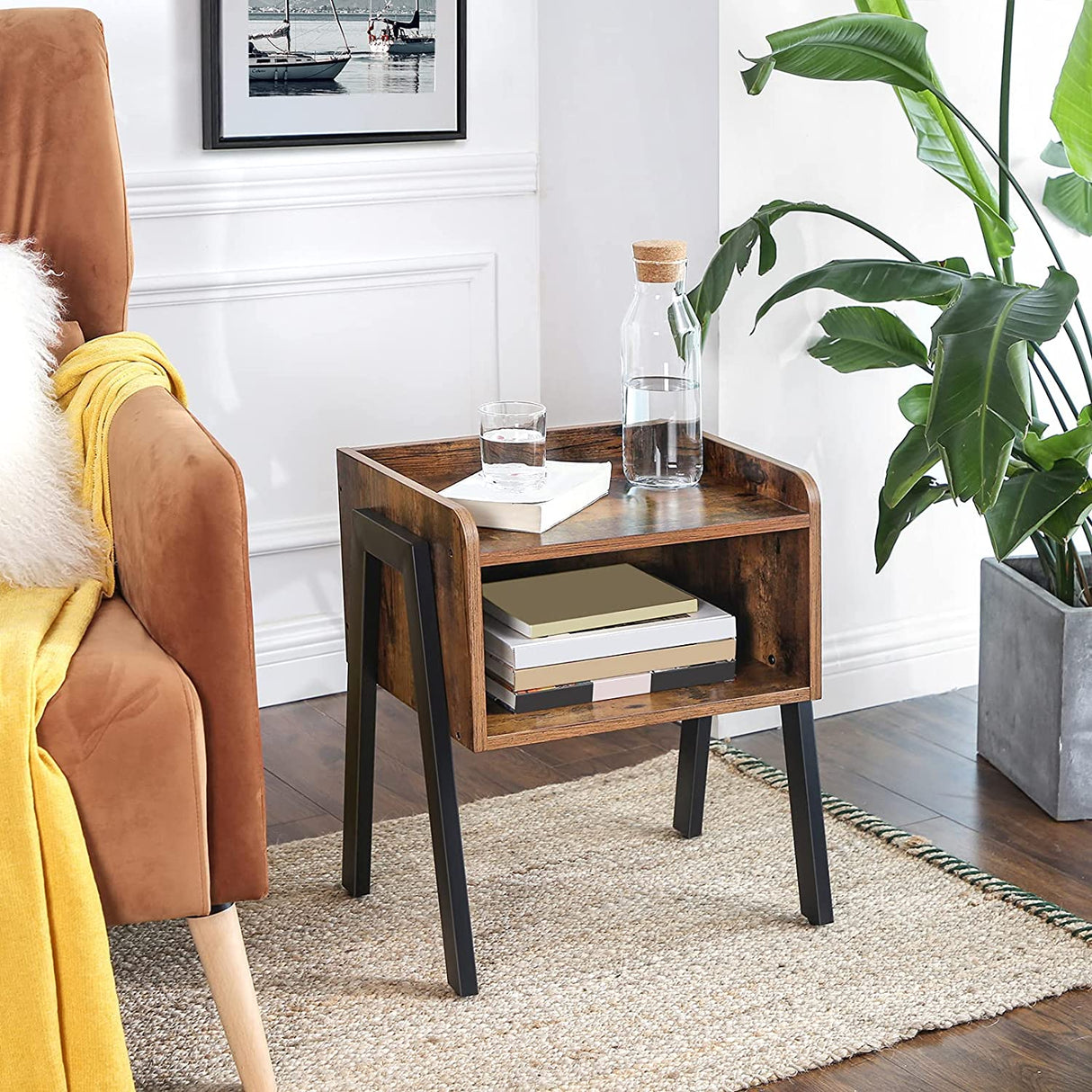 Rustic Chic Stackable End Table with Wood Finish and Metal Frame