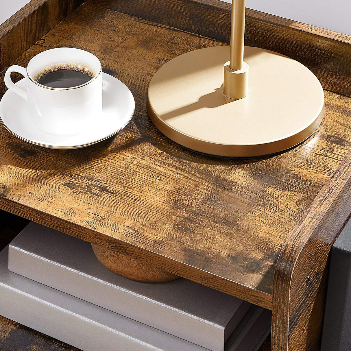 Rustic Chic Stackable End Table with Wood Finish and Metal Frame
