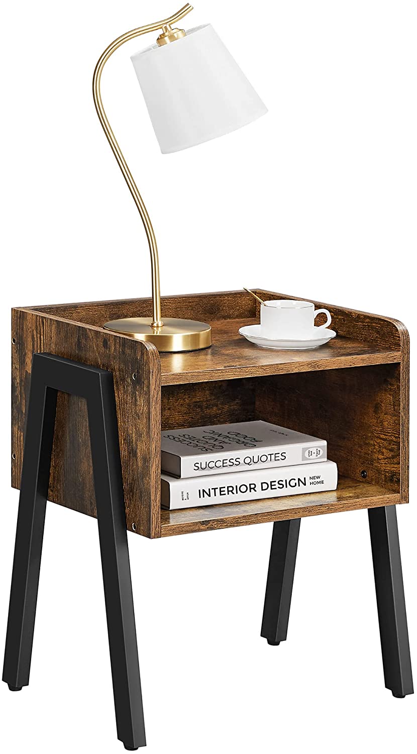 Rustic Chic Stackable End Table with Wood Finish and Metal Frame