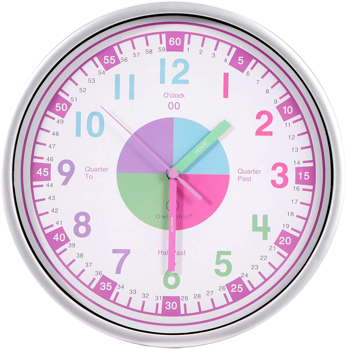 Kids' Colorful Analog Silent Wall Clock (Pink) - Ideal Learning Tool for Home and Classroom
