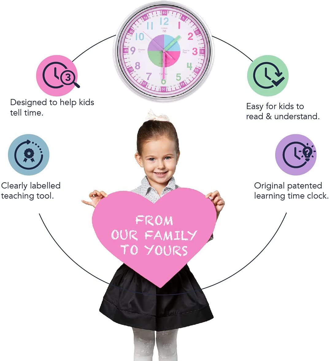 Kids' Colorful Analog Silent Wall Clock (Pink) - Ideal Learning Tool for Home and Classroom