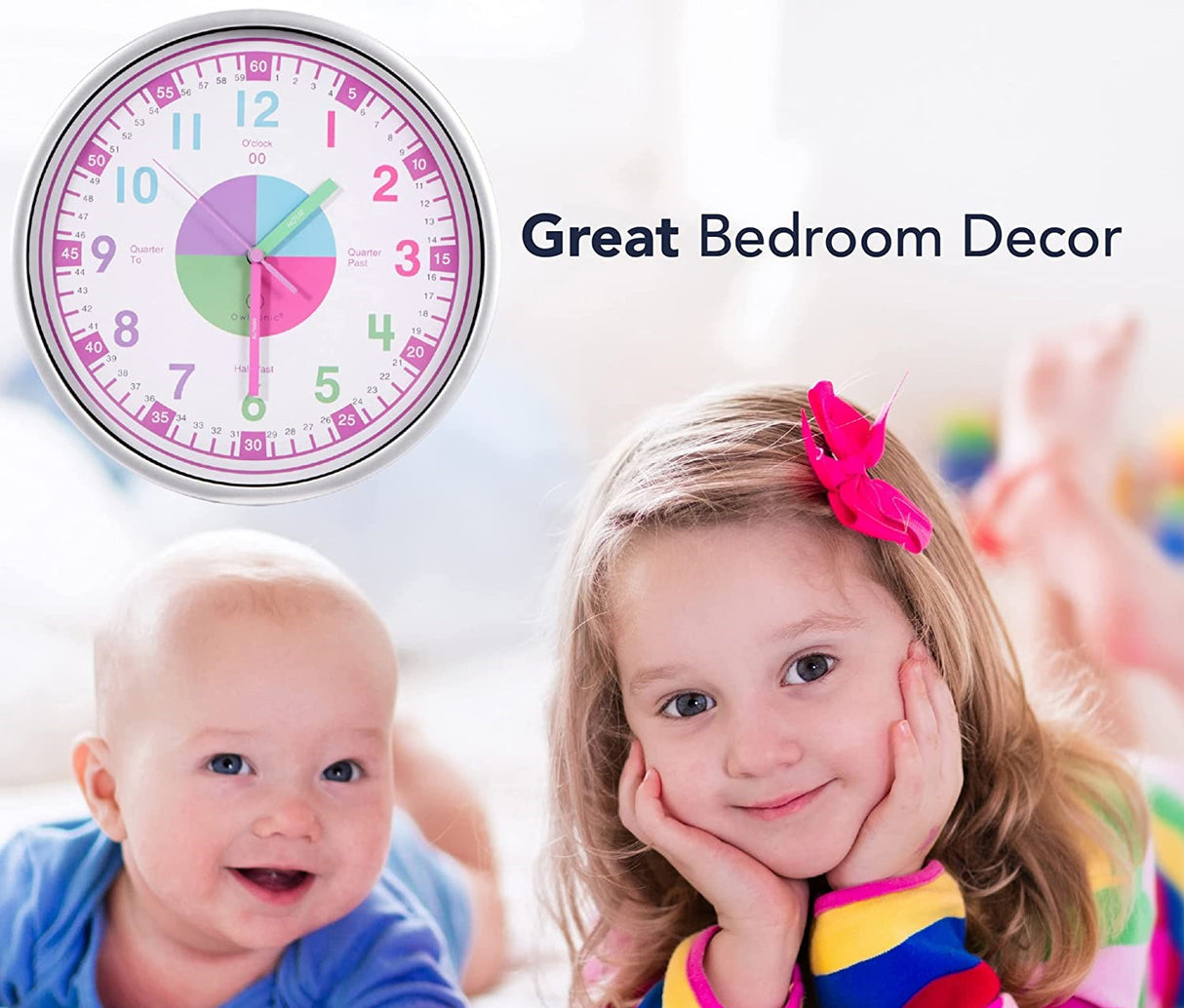 Kids' Colorful Analog Silent Wall Clock (Pink) - Ideal Learning Tool for Home and Classroom