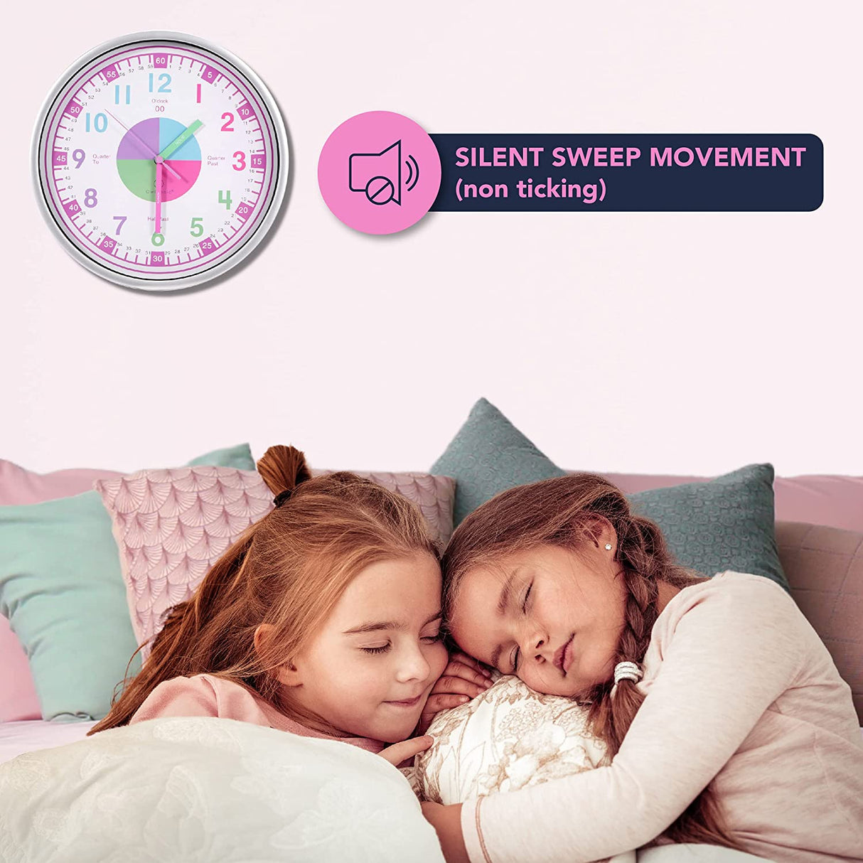 Kids' Colorful Analog Silent Wall Clock (Pink) - Ideal Learning Tool for Home and Classroom