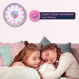 Kids' Colorful Analog Silent Wall Clock (Pink) - Ideal Learning Tool for Home and Classroom - Low Angle
