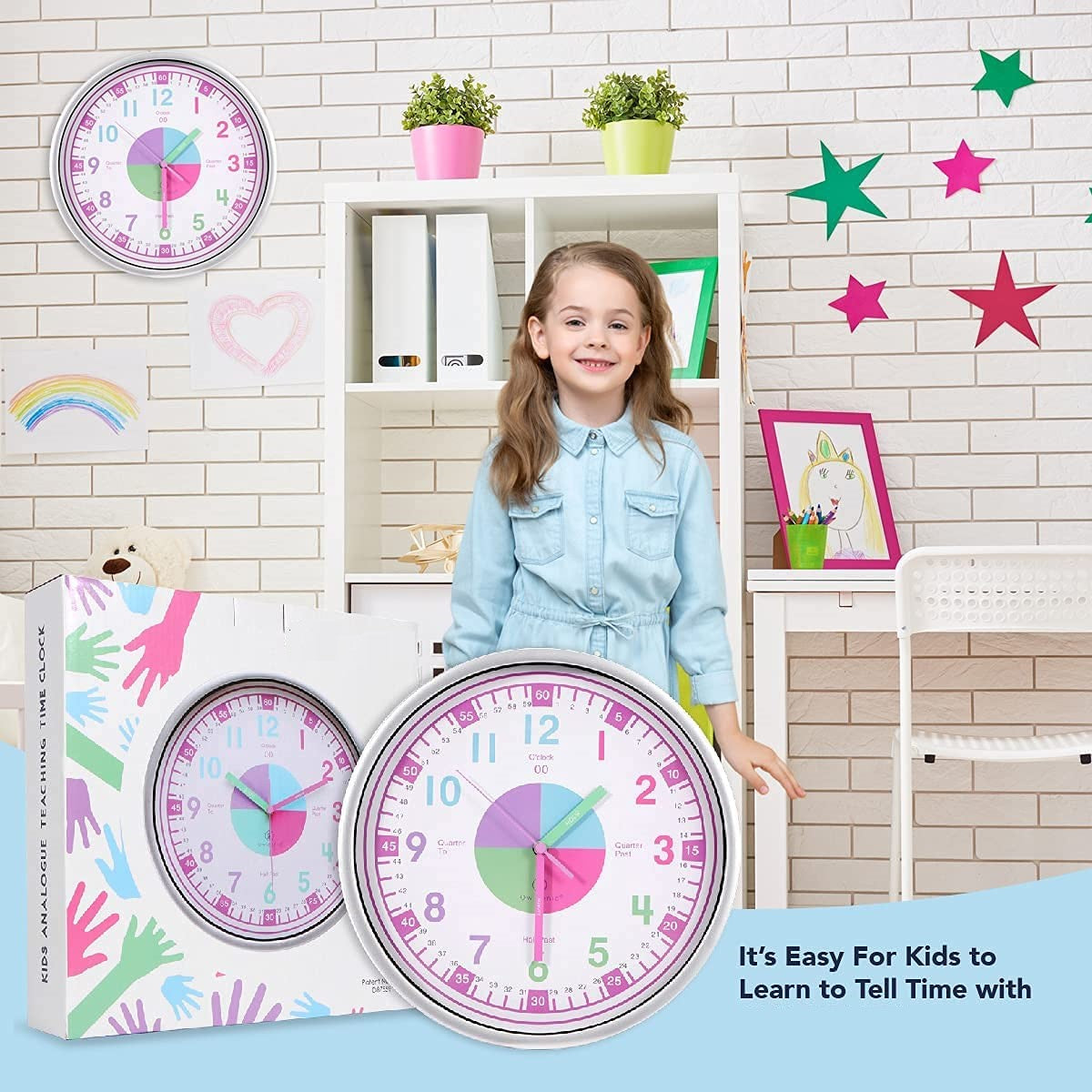 Kids' Colorful Analog Silent Wall Clock (Pink) - Ideal Learning Tool for Home and Classroom