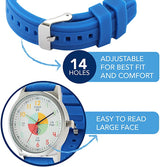 Educational Blue Analog Watch for Kids - Time-Telling Tool for Ages 5-15 - Front View