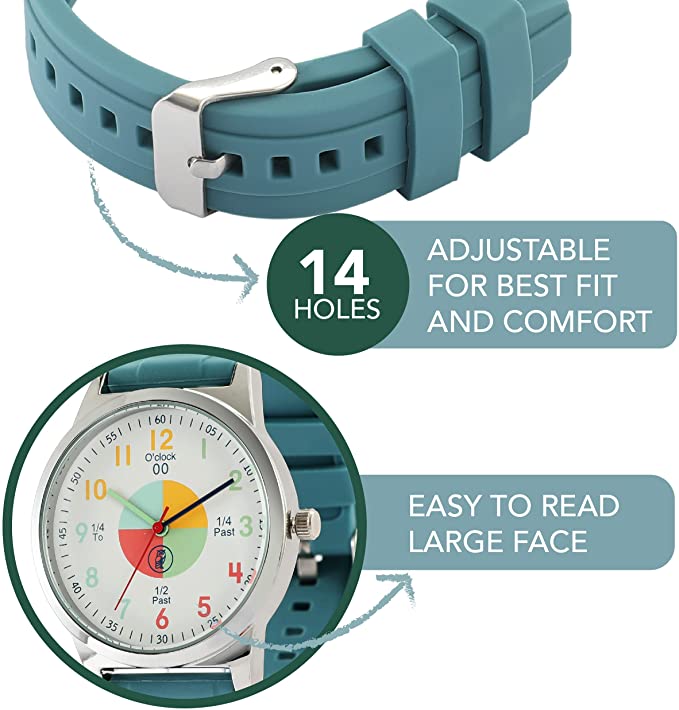 Educational Green Analog Watch for Kids - Time-Telling Tool for Ages 5-15