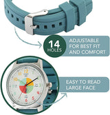 Educational Green Analog Watch for Kids - Time-Telling Tool for Ages 5-15 - Front View