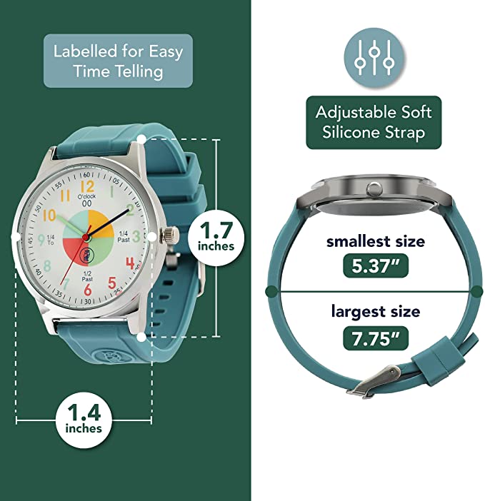 Educational Green Analog Watch for Kids - Time-Telling Tool for Ages 5-15