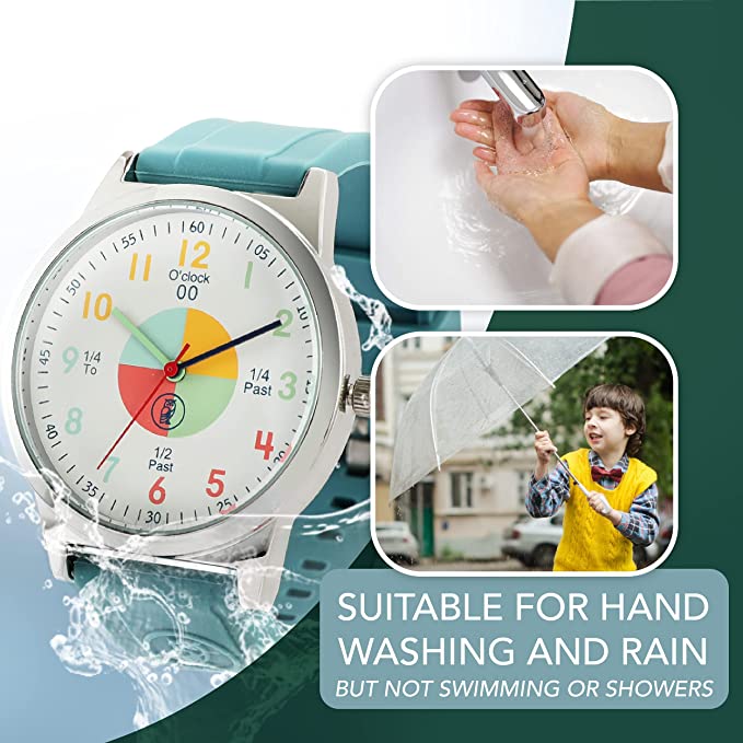 Educational Green Analog Watch for Kids - Time-Telling Tool for Ages 5-15