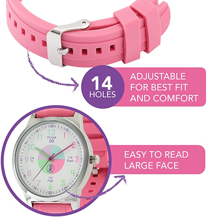 Rose Pink Analog Teaching Watch for Kids - Learn to Tell Time (Ages 5-15)