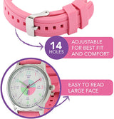 Rose Pink Analog Teaching Watch for Kids - Learn to Tell Time (Ages 5-15) - Front View