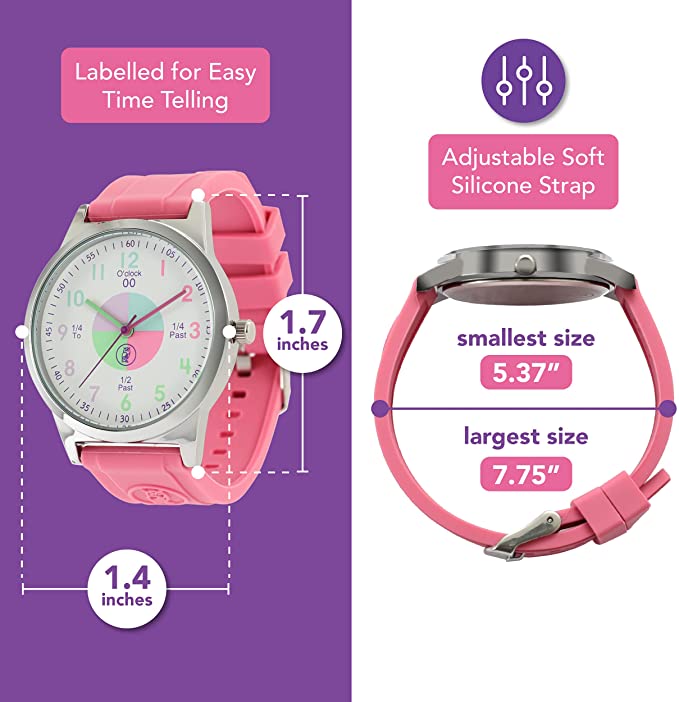Rose Pink Analog Teaching Watch for Kids - Learn to Tell Time (Ages 5-15)