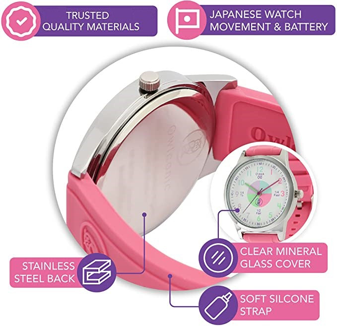 Rose Pink Analog Teaching Watch for Kids - Learn to Tell Time (Ages 5-15)