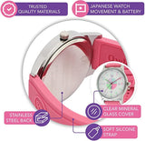 Rose Pink Analog Teaching Watch for Kids - Learn to Tell Time (Ages 5-15) - Top-Down View