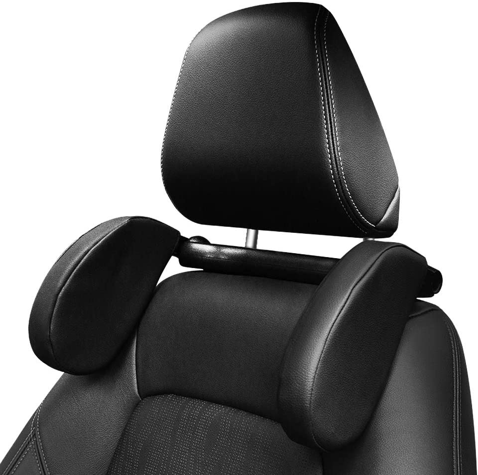 Ergonomic 180° Adjustable Car Travel Headrest Pillow with Washable PU Leather Cover