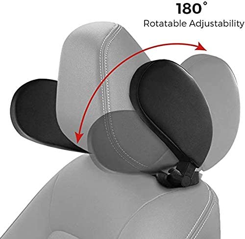 Ergonomic 180° Adjustable Car Travel Headrest Pillow with Washable PU Leather Cover