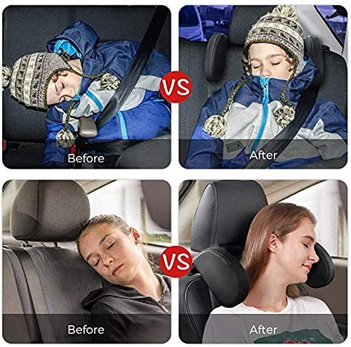 Ergonomic 180° Adjustable Car Travel Headrest Pillow with Washable PU Leather Cover
