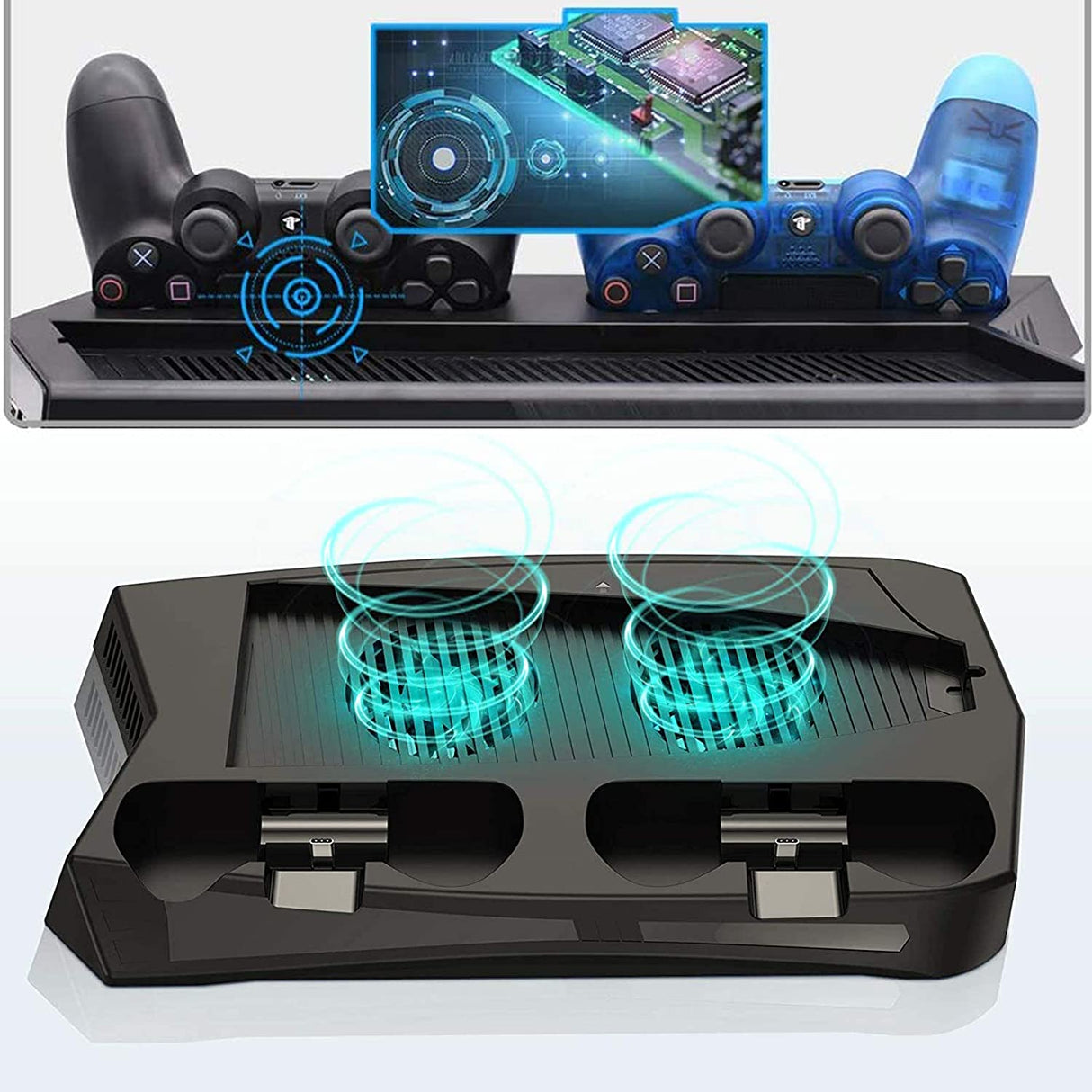 PS5 Vertical Cooling and Charging Hub with Dual Controller Dock and Game Storage Rack, 3 USB Ports Included