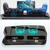 PS5 Vertical Cooling and Charging Hub with Dual Controller Dock and Game Storage Rack, 3 USB Ports Included - Top-Down View