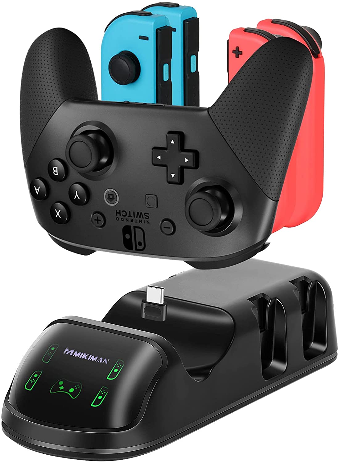 Multi-Device 5 in 1 Charging Dock for Nintendo Switch Joy-Cons, Pro Controller, and PS5 with LED Indicator and Type-C Cable