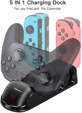 Multi-Device 5 in 1 Charging Dock for Nintendo Switch Joy-Cons, Pro Controller, and PS5 with LED Indicator and Type-C Cable - Front View