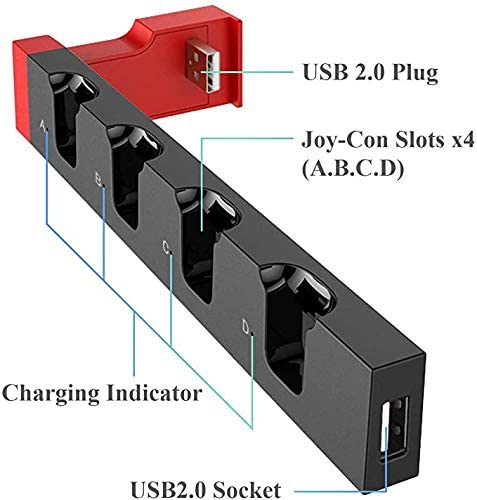 Multifunctional 4-Port Charging Dock for Nintendo Switch Joy-Con with LED Status Indicators