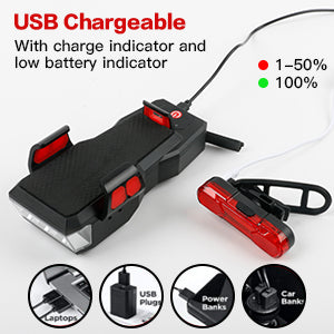 High-Performance 550LM USB Rechargeable Bike LED Light with 4000mAh Power Bank & IPX4 Waterproof Rating