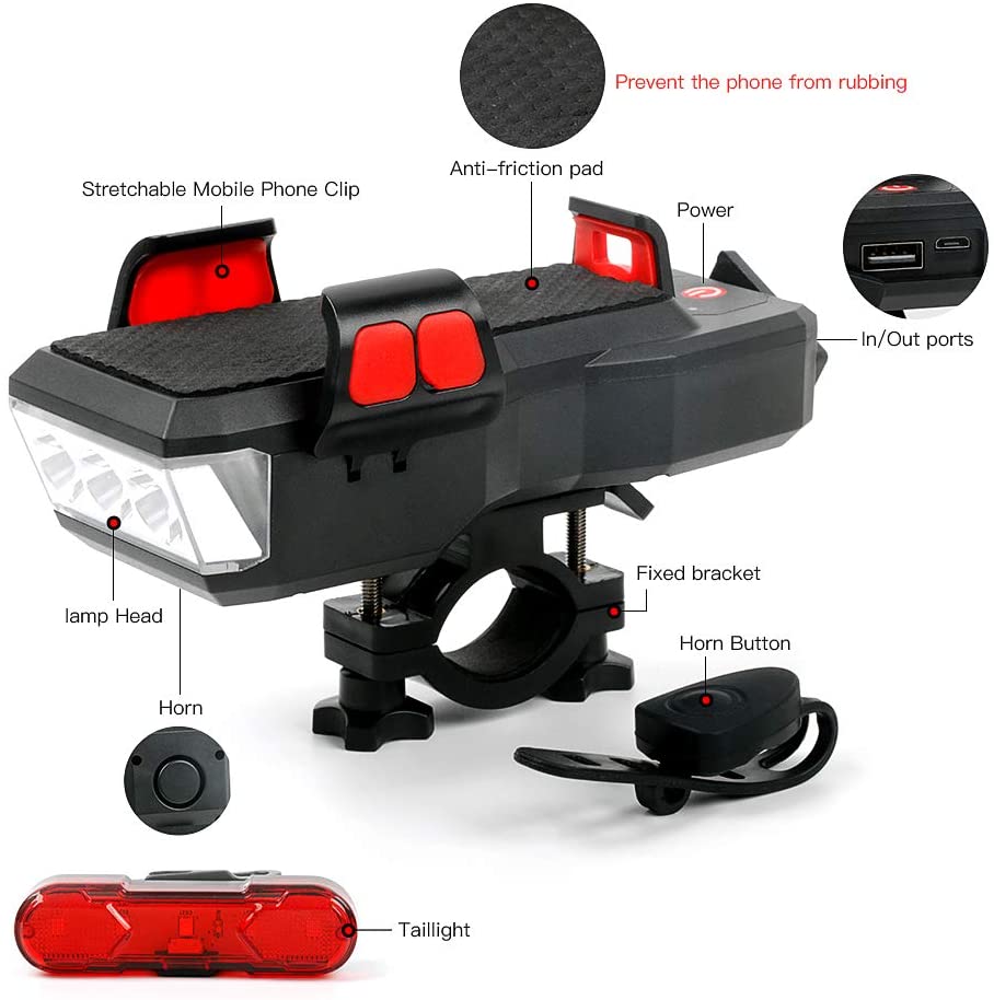 High-Performance 550LM USB Rechargeable Bike LED Light with 4000mAh Power Bank & IPX4 Waterproof Rating