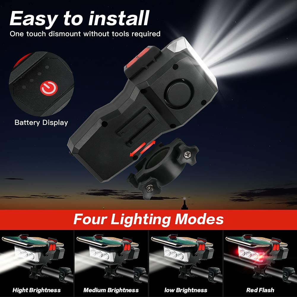 High-Performance 550LM USB Rechargeable Bike LED Light with 4000mAh Power Bank & IPX4 Waterproof Rating