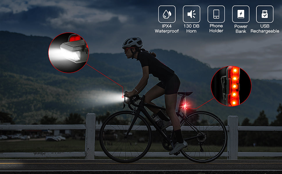 High-Performance 550LM USB Rechargeable Bike LED Light with 4000mAh Power Bank & IPX4 Waterproof Rating