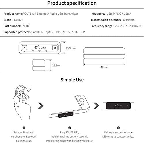 Premium Low Latency Bluetooth Audio Adapter for Nintendo Switch, Switch Lite, PS4 & Laptops - Dual Streaming & Voice Chat Support