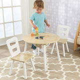 Round Table and 2 Chair Set for children (White Natural) - Front View