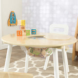 Round Table and 2 Chair Set for children (White Natural) - Close-Up Angle